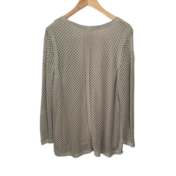 Croft & Barrow Tan Crochet‎ V Neck Open Knit Sweater Pullover Beachy Boho XXL - Picture 3 of 7